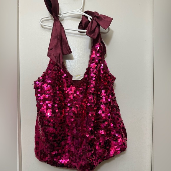 Maeve by Anthropologie Pink Sequined Tie-Strap Tank Size Small - Picture 2 of 5